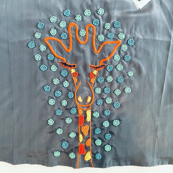 NWT America & Beyond grey giraffe tank camisole Womens Small beaded embroidered - Picture 4 of 9